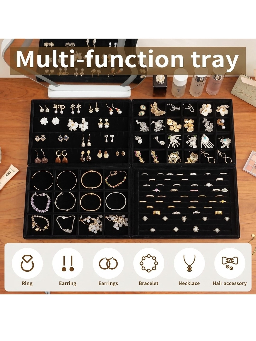 Jewelry Trays for Drawer Set of 4 Jewelry Organizer and Storage Velvet